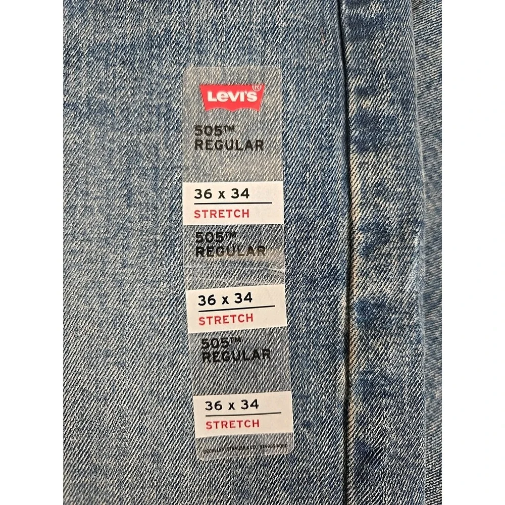 Levis Jeans 505 Regular 36x34 Mens Denim Straight Leg Medium Wash Stretch NEW